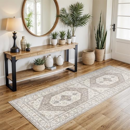 2x5 Runner Rug Washable Vintage: Non Slip Long Kitchen Runners Brown/Beige