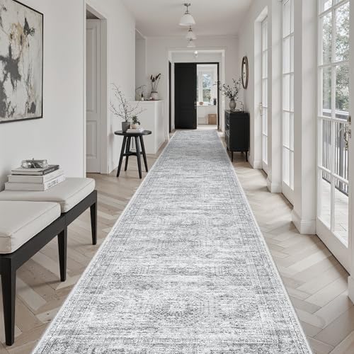 Soalmost Washable Hallway Runner Rug 3x20 Kitchen Entry Rugs Non-Slip, Grey