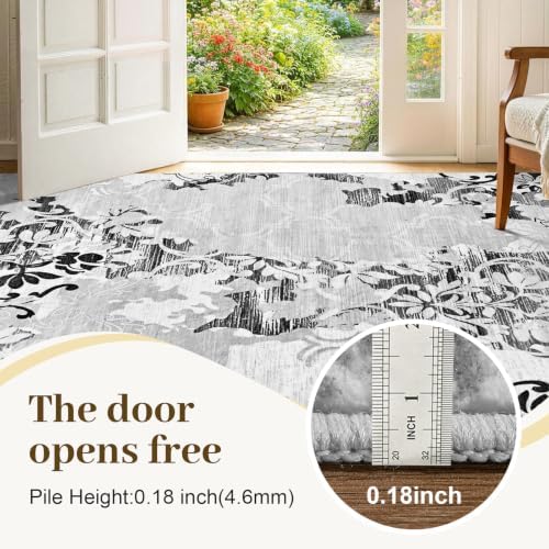 5x7 Washable Non-Slip Area Rug for Living Room (Light Gray)