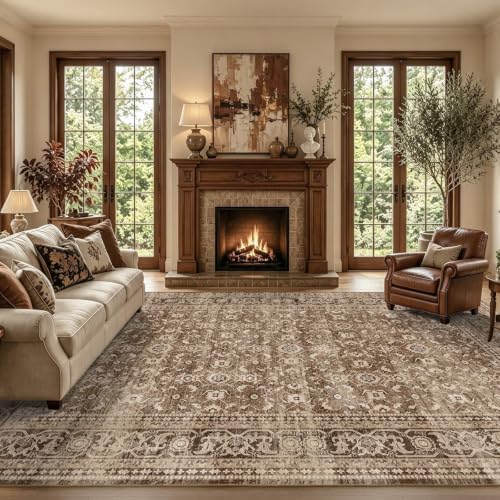6x9 Ft Large Area Rugs for Living Room, Soft Non-Slip Machine Washable Rug, Vintage Stain Resistant Carpets for Bedroom Nursery Dining Room Home Decor (Brown)