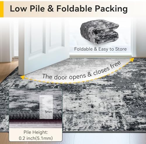 RELEANY Washable 8'x10' Abstract Area Rug for Living Room Black White