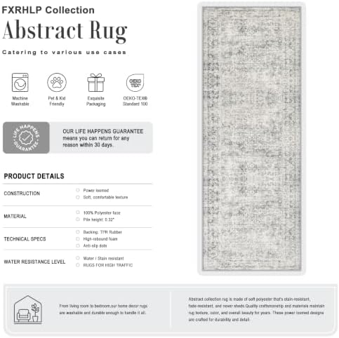 2.6x8 Washable Runner Rug：Modern Abstract Soft Carpet Black Grey