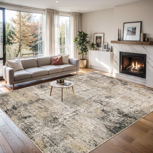PLHXFR Area Rug Living Room: 5x7 Abstract Washable Carpet Brown Black