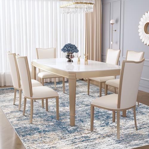 XLUEZ 6x9 Area Rugs for Living Room, Washable Modern Abstract Large Area Rug Neutral Soft Non Slip Kids Rug Stain Resistant Indoor Carpet for Bedroom Nursery Dining Room Playroom(BlueWhite, 6'x9')