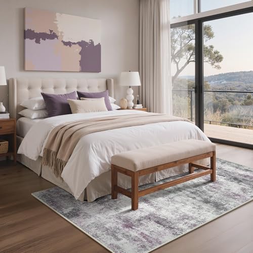 BEIMO 5x7 Area Rugs for Bedroom, Purple Grey Washable Abstract Non Slip Rug