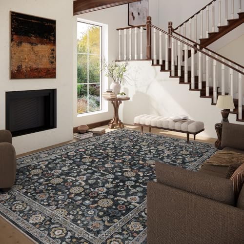 Washable Area Rugs for Living Room: 6x9 Bedroom Rug Vintage Boho Area Rug Stain Resistant Non Slip Low Pile Lightweight Soft Carpets for Living Room Dining Room Kitchen Nursery Kids Room Farmhouse