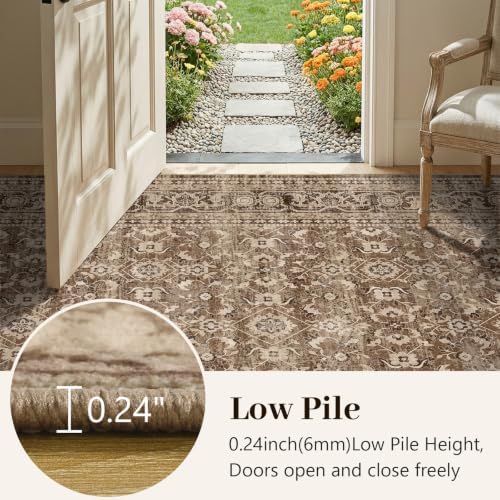 6x9 Ft Large Area Rugs for Living Room, Soft Non-Slip Machine Washable Rug, Vintage Stain Resistant Carpets for Bedroom Nursery Dining Room Home Decor (Brown)
