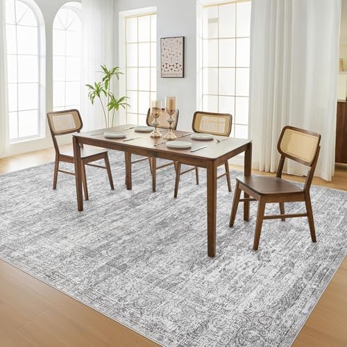DMOYEST Area Rug Living Room Rugs - 9x12 Abstract Large Soft Indoor Washable Rug Neutral Modern Low Pile Carpet for Bedroom Dining Room Farmhouse Home Office - Vintage Grey