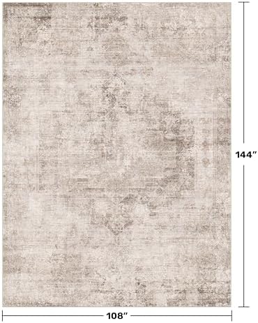 Hazo Haus Farmhouse Area Rugs 9x12 for Living Room - Abstract Medallion Rug for Bedroom, Dining Room Under Table, Washable Non Slip, Fade & Stain Resistance, Distressed Design