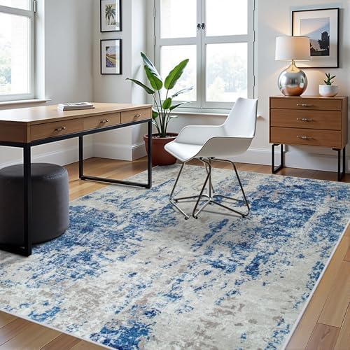 5x7 Area Rugs for Living Room Washable Bedroom Dining Room Blue Grey White