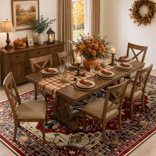 RELEANY Washable Area Rug, 5'x7', Red/Blue