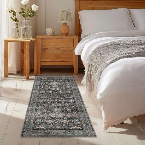 Ruaruarug Hallway Washable Runner Rug 2×6, Ultra Soft for Kitchen, Silver