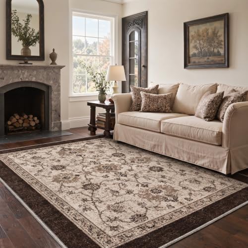 Bavni 5X7 Area Rug for Living Room, Washable Boho Vintage Floral Non Slip