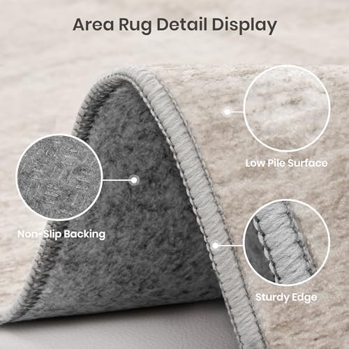 Valenrug 5x8 Area Rug Non Slip, Large Washable Rugs for Living Room, Beige