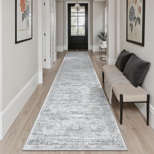 Soalmost Runner Rug 2x12 Washable Non-Slip Hallway Kitchen Runners Grey