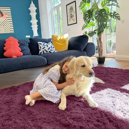 OLANLY 8x10 Machine Washable Large Area Rugs for Living Room, Bedroom, Soft Fluffy Shaggy Bedside Rug, Indoor Floor Carpet for Kids Girls and Boys, Dorms, Nursery, Home Decor Aesthetic, Burgundy