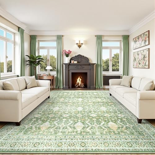 9x12 Area Rugs for Living Room, Washable Large Carpet, Light Green