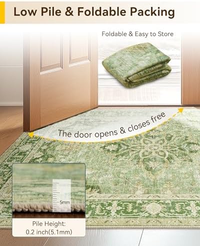 RELEANY Washable Area Rug, Runner 2'x5', Green/Yellow