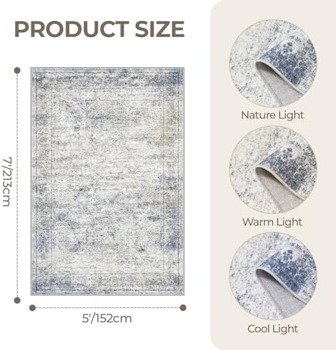 5x7 Area Rugs for Living Room,Large Washable Rug,Blue