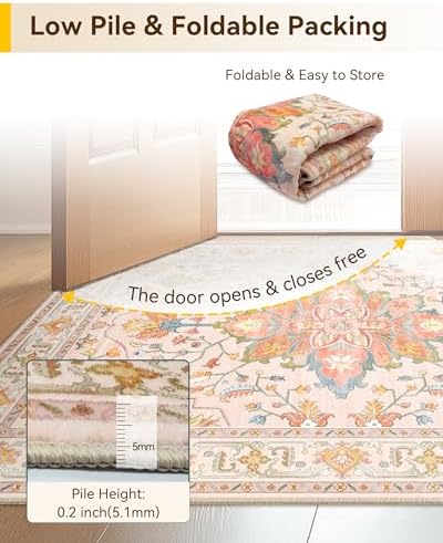 RELEANY Washable Area Rug, Runner 2'6"x14', Pink/Light Pink/Colorful