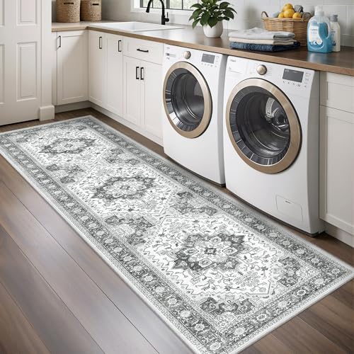 2'x8' Washable Runner Rug for Hallway Kitchen Rug Boho Floor Carpet Grey