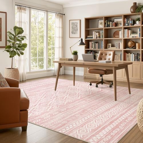 Nakagishi Boho 6x9 Area Rug Living Room Rugs Machine Washable Pink