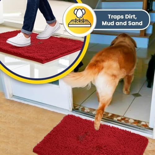 Muddy Mat® | Super Absorbent Door Mat Indoor, Microfiber Quick Dry Chenille Entryway Rug, Non-Slip Front Door Mat, Indoor Mats for Entryway, Machine Washable Pet Rug, Red 59"x35"