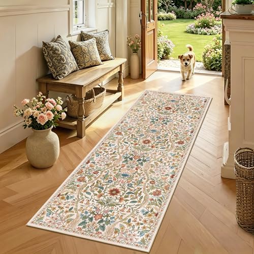2x5 Floral Runner Rug for Kitchen Washable Hallway Runner Rug
