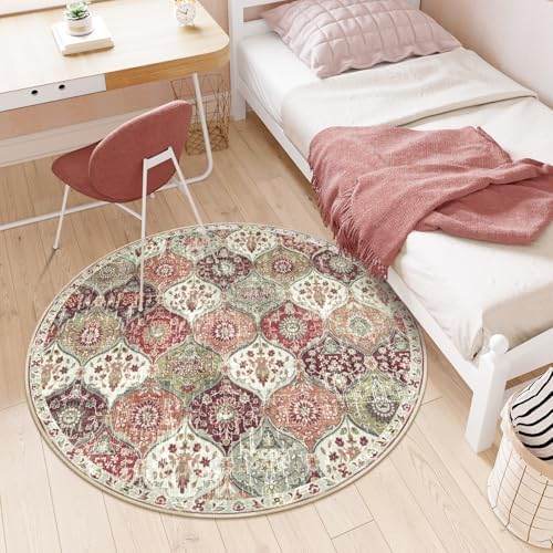 Lahome Moroccan Round Area Rugs, Washable Small Round Rug 3ft Non-Slip
