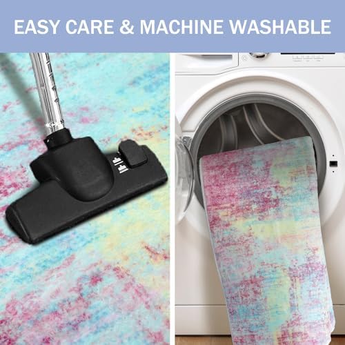 IOHOUZE Abstract Runner Rug 2x6 Ft Washable Runners for Hallways, Non Slip Kitchen Runner Printed Faux Wool Entryway Runner Indoor, Modern Abstract Floor Carpet for Hall Kitchen Bedroom, Pink Teal
