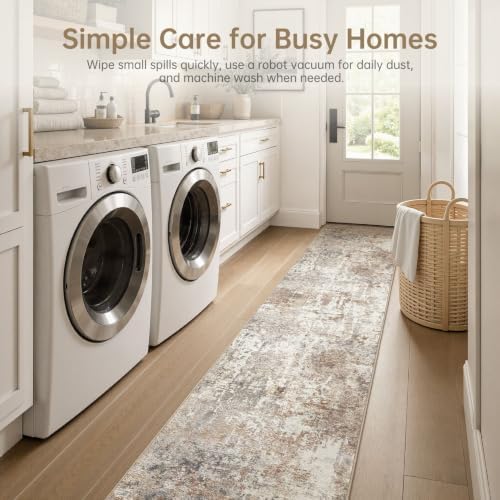 LOONGRUG Runner Rug 2x10 Washable Non-Slip Kitchen Neutral Modern Rug