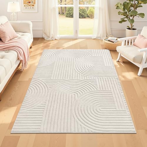 Pauwer 4x6 Area Rugs for Living Room, Modern Non Slip Washable Rug, Beige