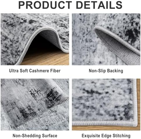 PLHXFR 10x12 Area Rug Living Room: Modern Abstract Washable Carpet Black