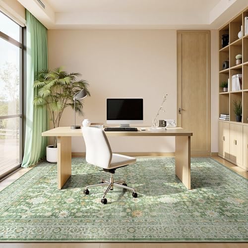 9x12 Area Rugs for Living Room, Washable Large Carpet, Light Green