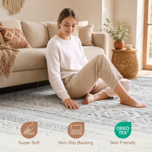 cotiled Boho 7x9 Area Rug for Living Room: Large Moroccan Washable Rug