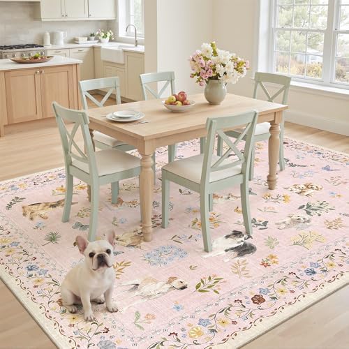 Soalmost Dog 6x9 Pink Area Rugs for Baby Girl Nursery, Washable Soft Rug