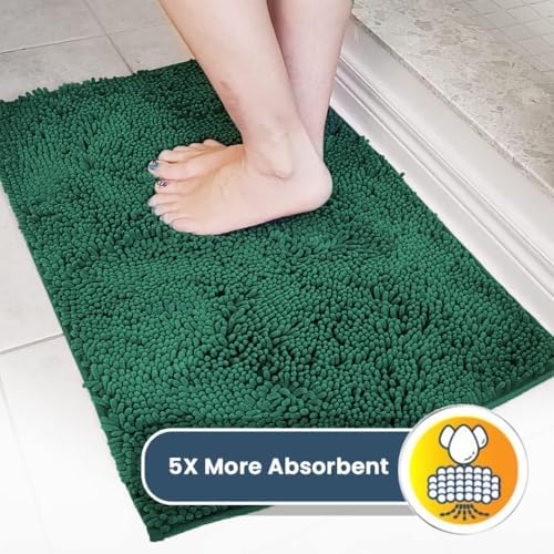 Muddy Mat® | Super Water Absorbent Door Mat Indoor, Microfiber Quick Dry Chenille Entryway Rug, Slip Resistant Front Door Mat, Indoor Mats for Entryway, Machine Washable Pet Rug, Dark Green 24" x 72"