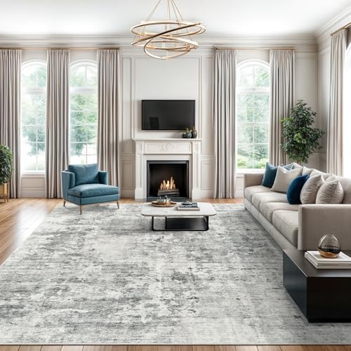 Soalmost Abstract Rug 8x10 Large Living Room Area Rugs Washable Gray/White