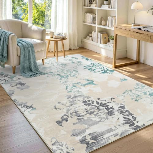 9x12 Washable Non-Slip Area Rug for Living Room (Beige)