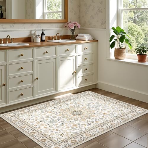 2x3 Area Rugs Living Room: Washable Vintage Rug for Bedroom Beige