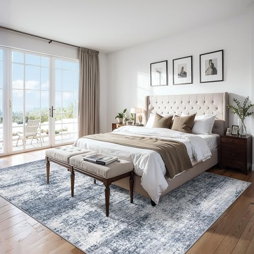 PLHXFR Area Rug Living Room: 5x7 Abstract Washable Carpet Grey Blue