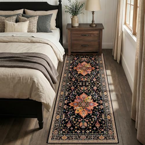 RELEANY Washable Area Rug, Runner 2'x6', Black/Colorful