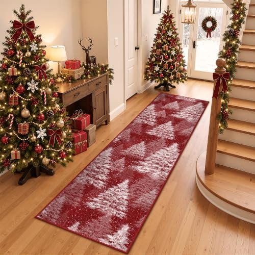 Madane Christmas Runner Rug 2x8 for Hallway, Washable Soft Kitchen Rug Red