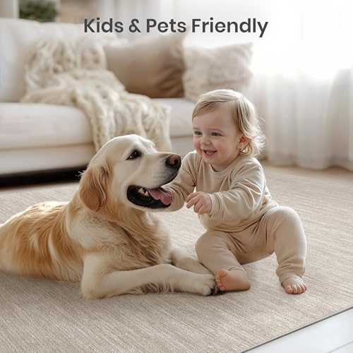 Valenrug 5x8 Area Rug Non Slip, Large Washable Rugs for Living Room, Beige