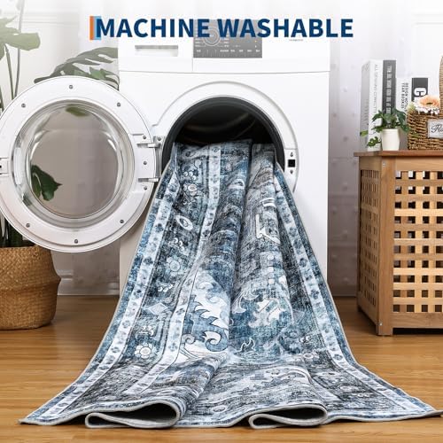 GarveeHome 9x12 Washable Rugs for Living Room Vintage Area Rug Blue