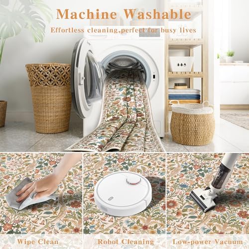 2x5 Floral Runner Rug for Kitchen Washable Hallway Runner Rug