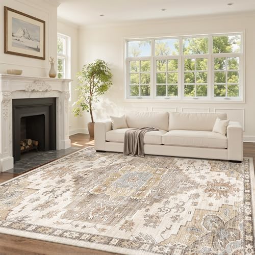 befbee 8x10 Area Rugs for Living Room, Floral Vintage Washable Rug Brown