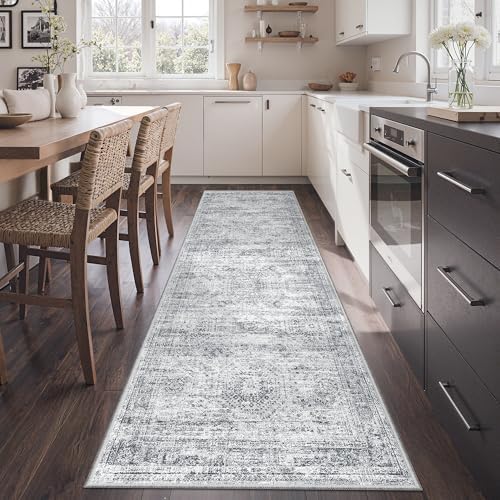 2'6 x 8' Runner Rug Non Slip,Washable Kitchen Rugs,Grey