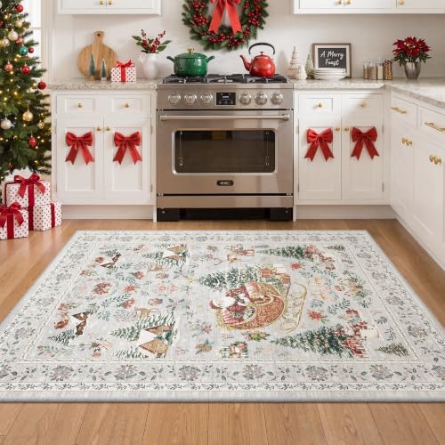 zesthome 3x5 Christmas Kitchen Rugs for Living Room, Grey Washable Area Rug