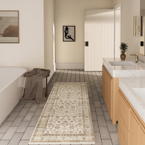 Machine Washable Hallway Runner Rug: 2'x10' Kitchen Rugs Stain Resistant Non Slip Low Pile Soft Carpet Runners for Hallways Indoor Entryway Kitchen Beside Bedroom Bathroom Farmhouse